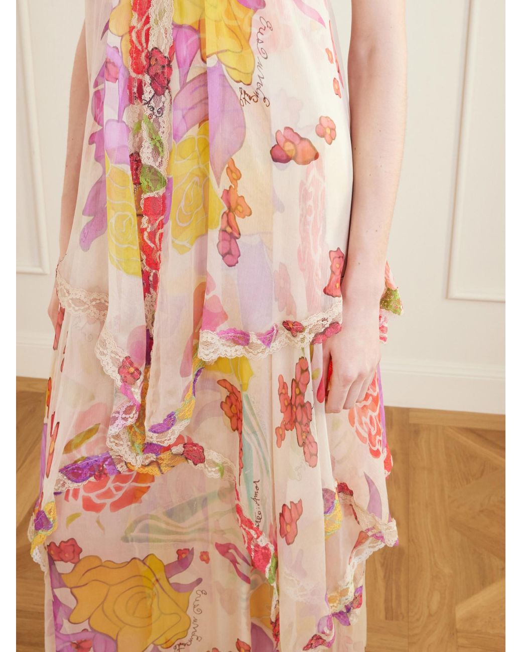 Donde Esteban Pink Asymmetrical Maxi Dress With Ruffle Trim