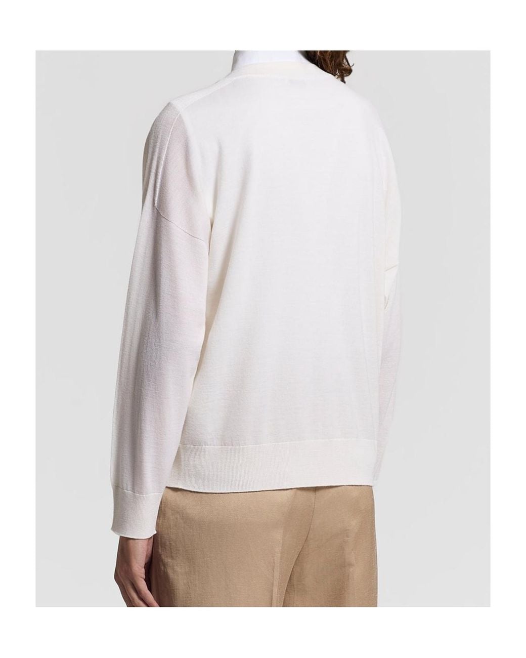 Peserico White V-Neck Pocket Sweater