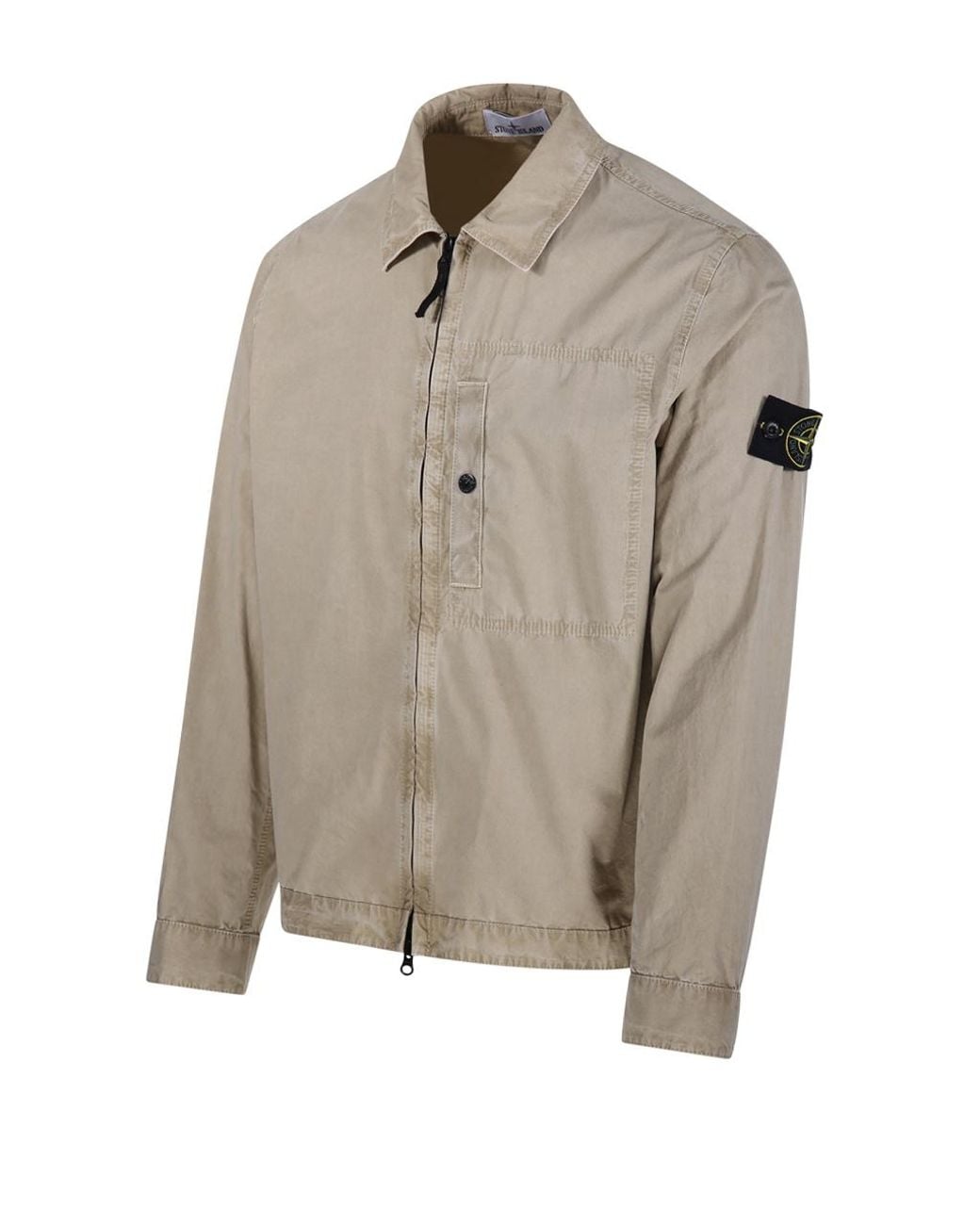 Stone Island Gray Compass Patch Zip-Up Shirt Jacket for men