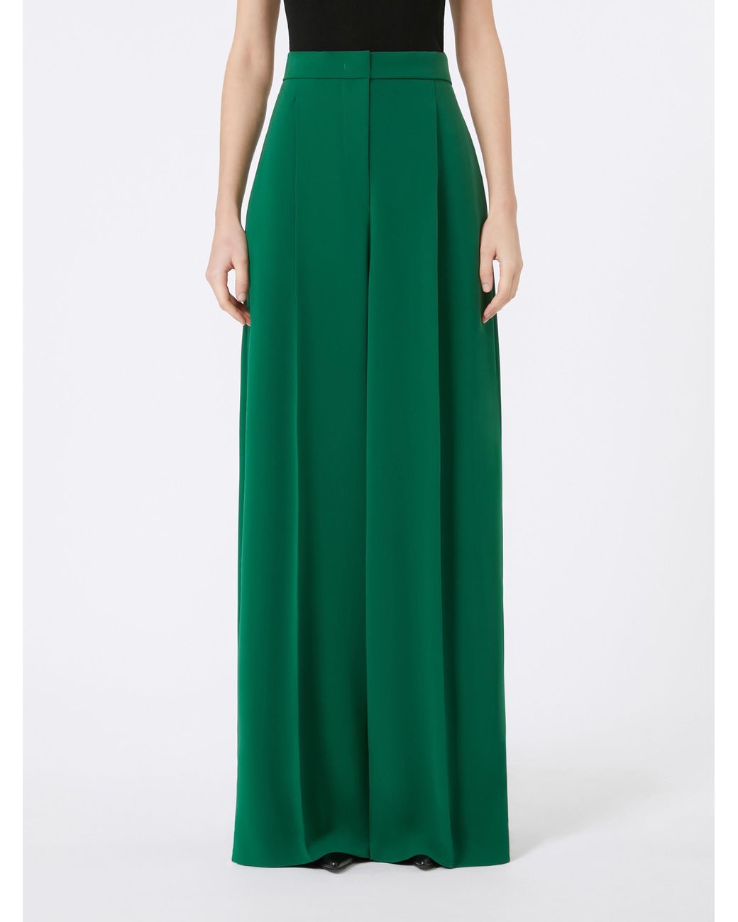Max Mara Green Laccato Pleated Pants