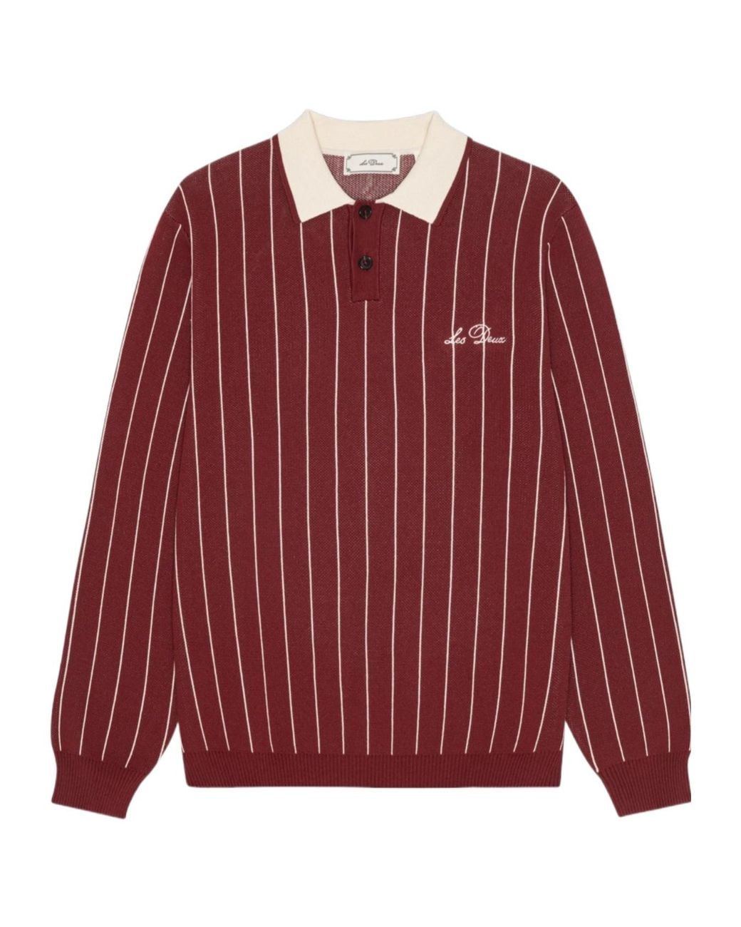 Les Deux Red Pinstriped Long-Sleeve Polo Shirt for men