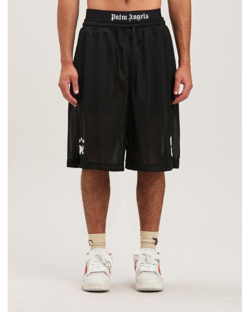 Palm Angels Black Mesh Palm Shorts for men