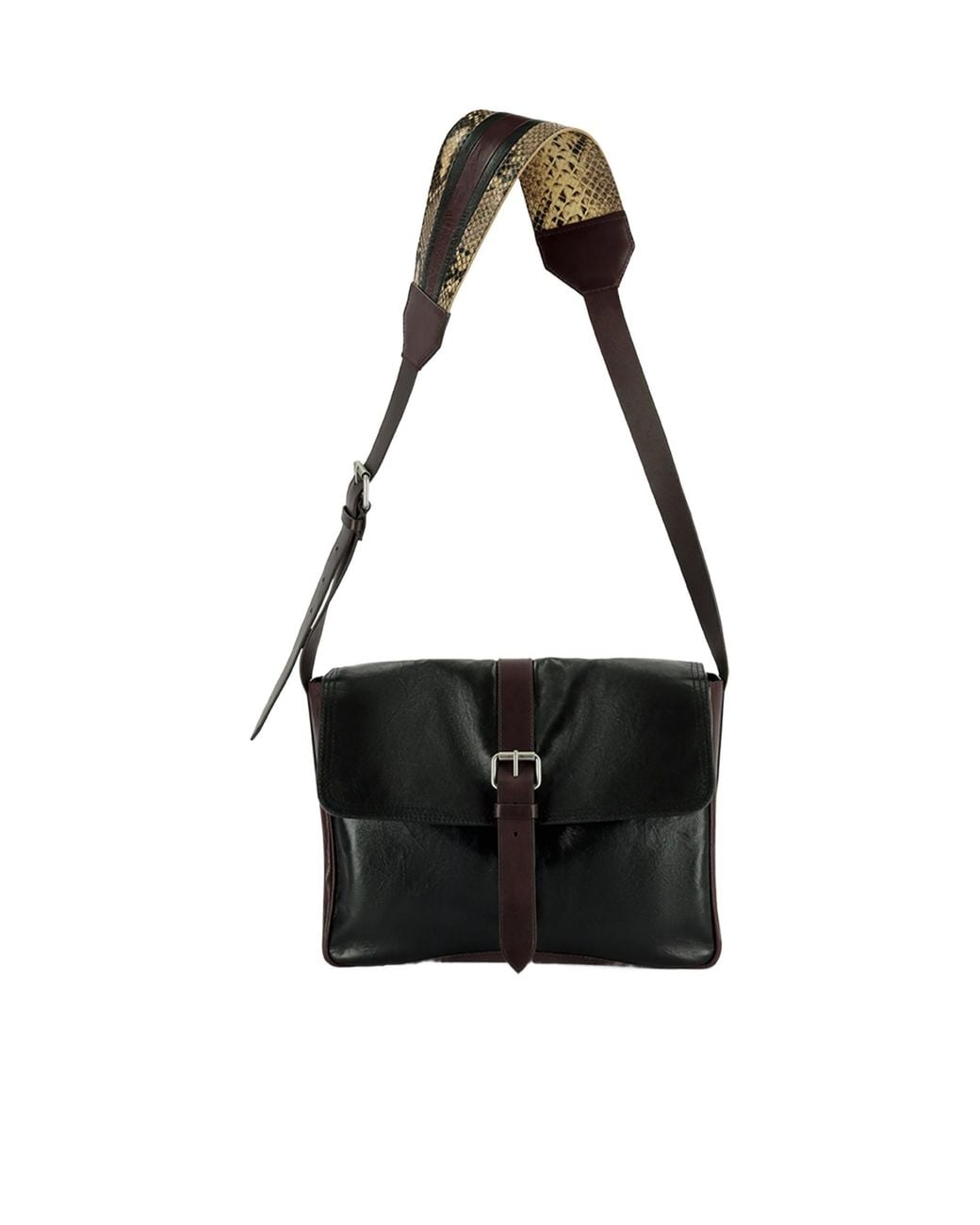 Dries Van Noten Black Shoulder Bag With A Geometric-Patterned Strap for men