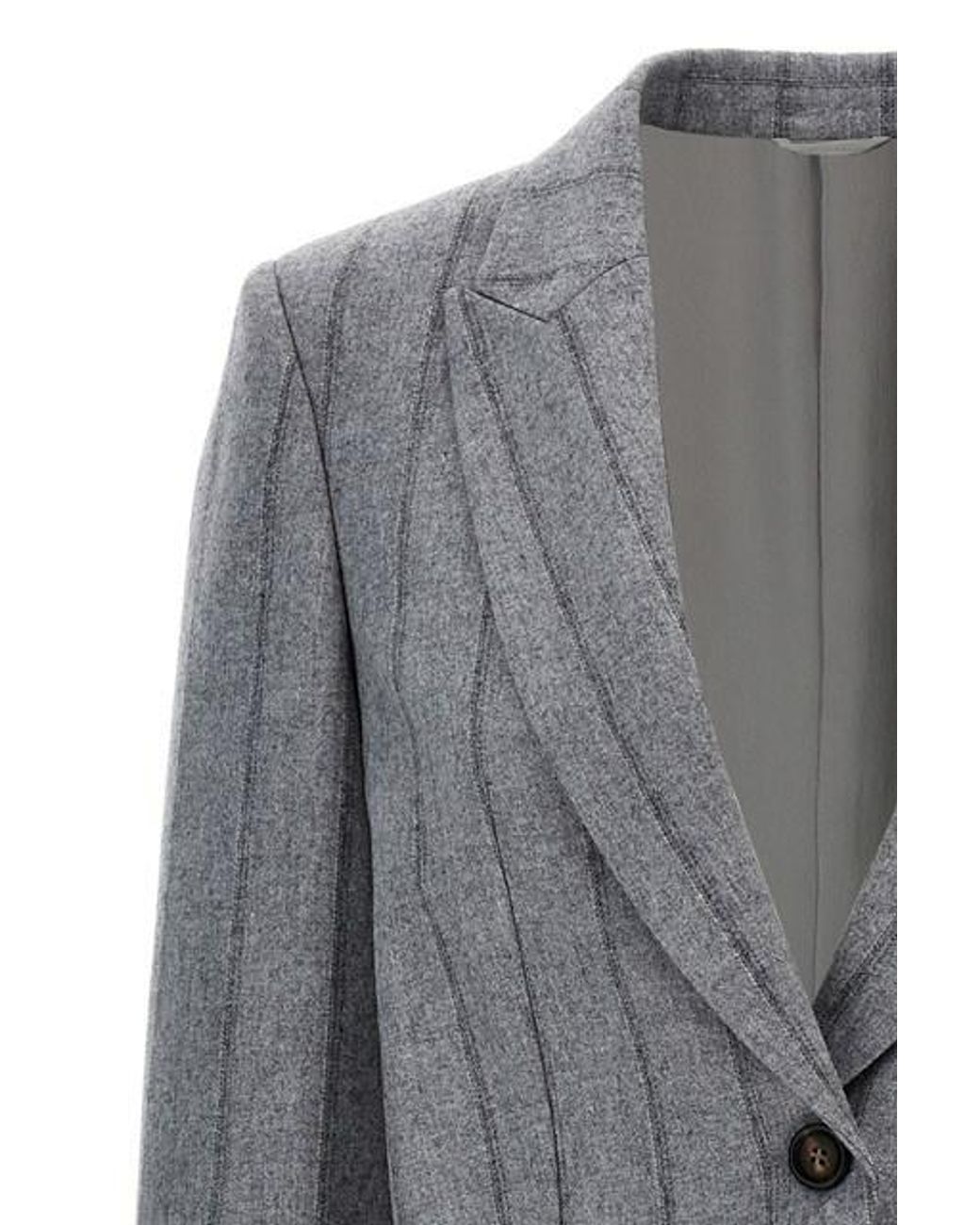 Brunello Cucinelli Blue Striped Cropped Flannel Blazer