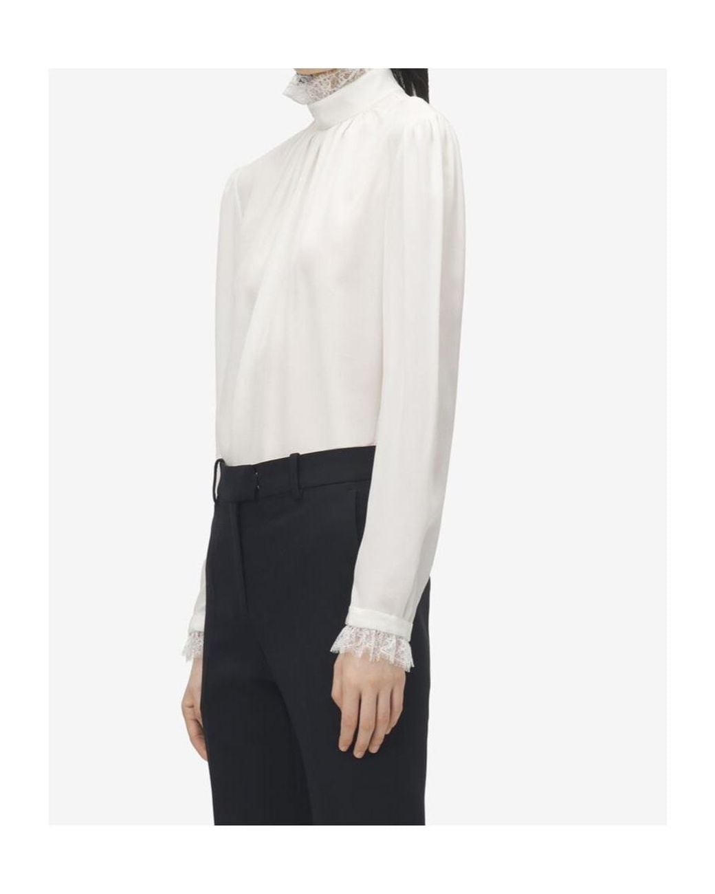 McQueen White Silk Lace-Detail Shirt