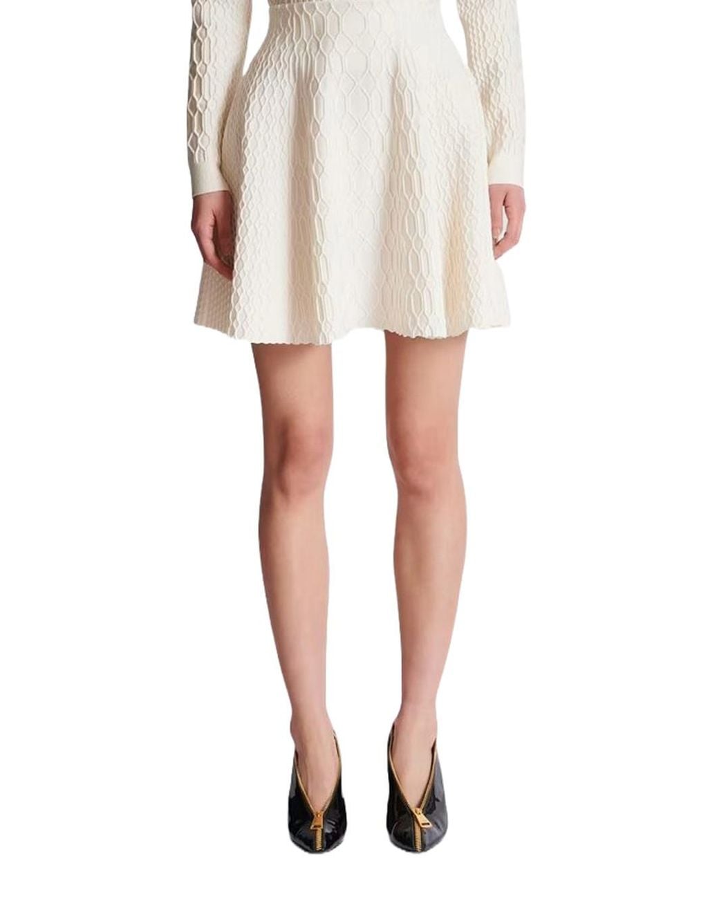 Balmain Natural Flared Knit Skirt