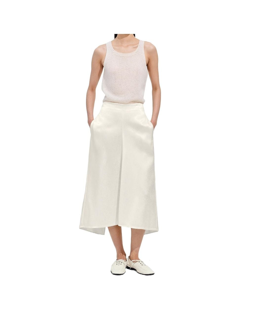 Bottega Veneta White Shiny Midi Skirt