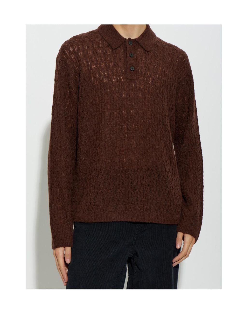 AllSaints Brown Cyclone Long Sleeve Knitted Polo Top for men