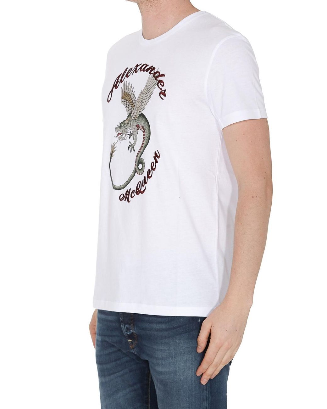 McQueen White Feilong Logo Printed T-Shirt for men