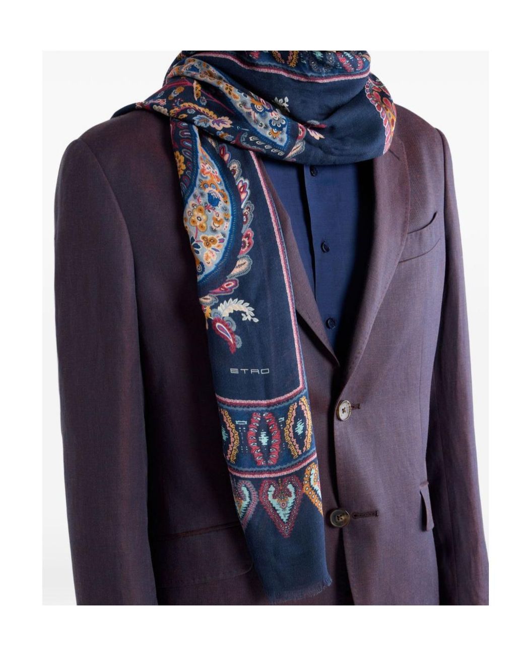 Etro Blue Floral Paisley Scarf for men