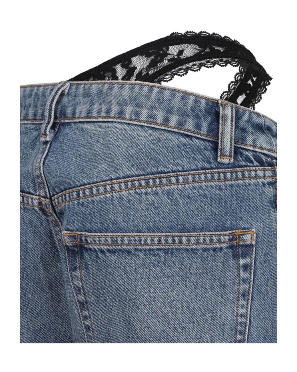 Alexander Wang Blue Asymmetrical Lace-Detailed Jeans