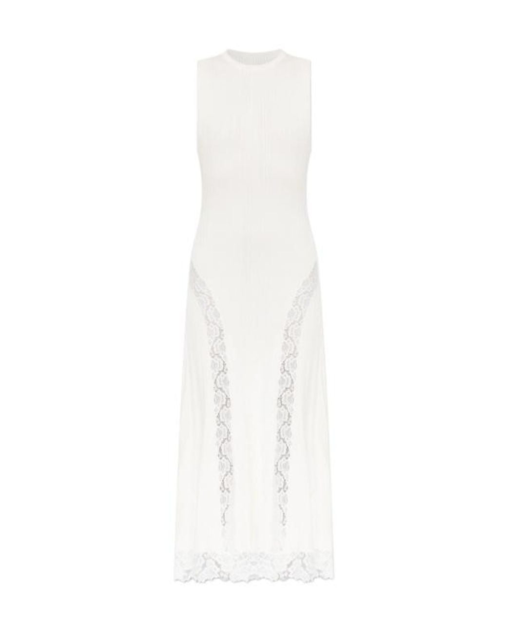 Self-Portrait White Lace-Panel Knitted Midi Dress