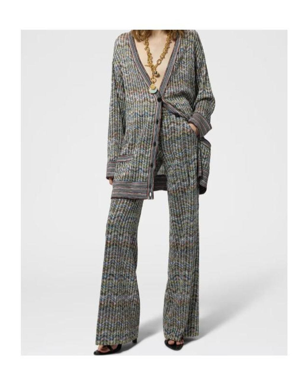 Missoni Gray Metallic Patterned Knitted Trousers