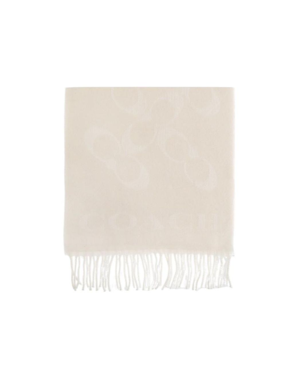 COACH White Fringed Logo Scarf