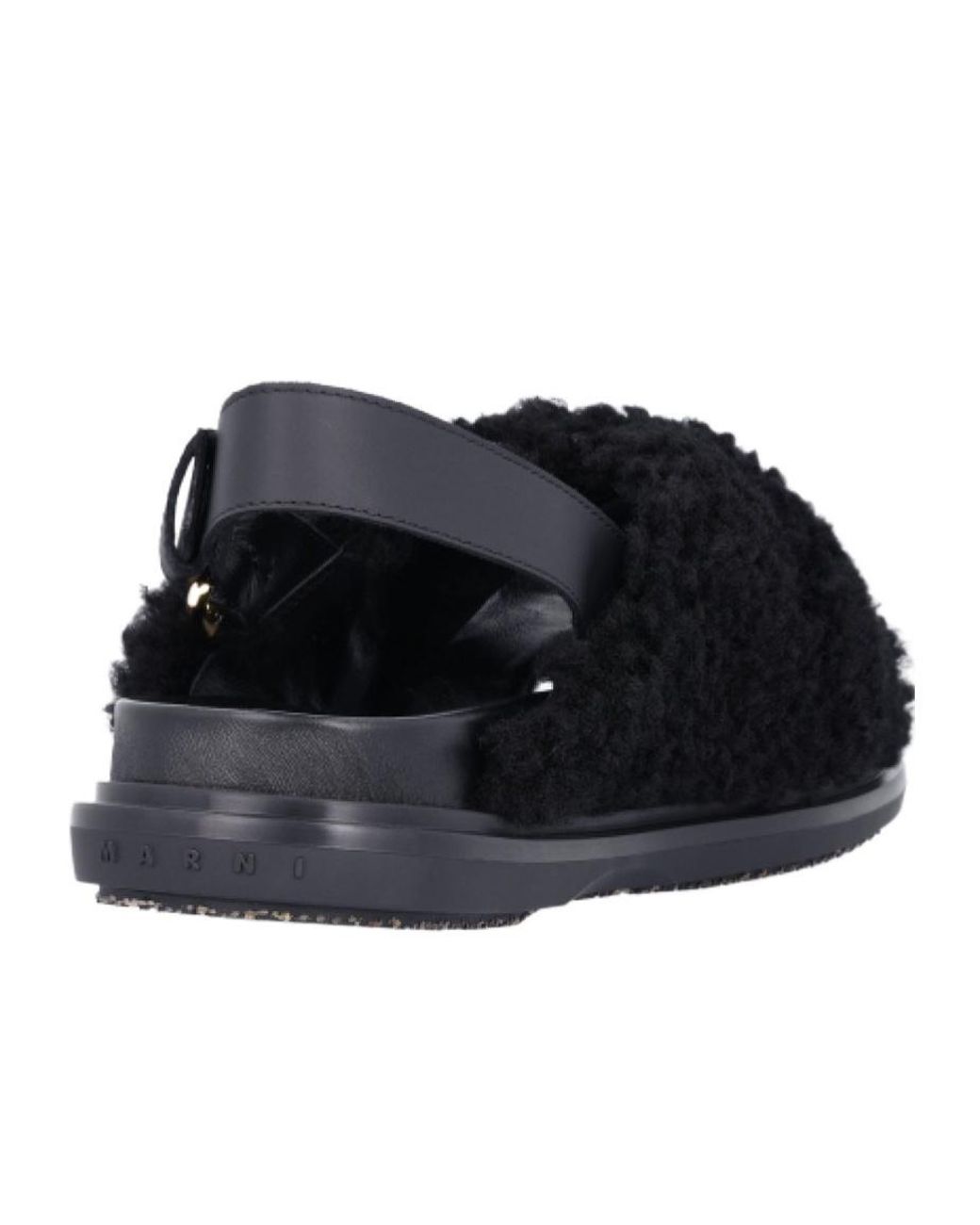 Marni Black Buckle Detailed Fluffy Sandals