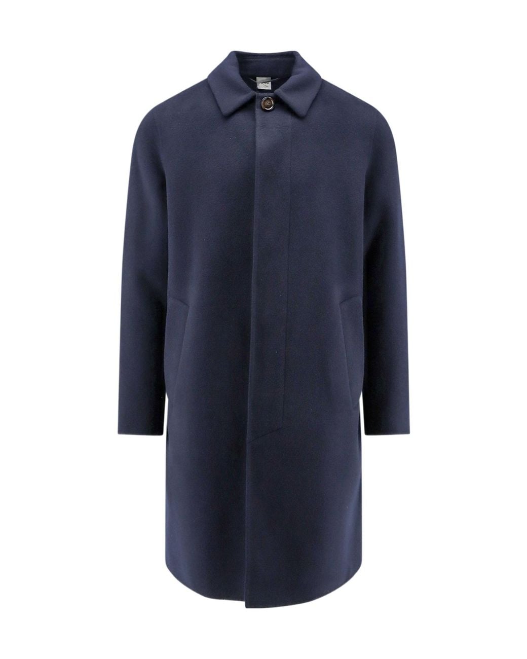Aspesi Blue Single-Breasted Concealed-Placket Coat for men