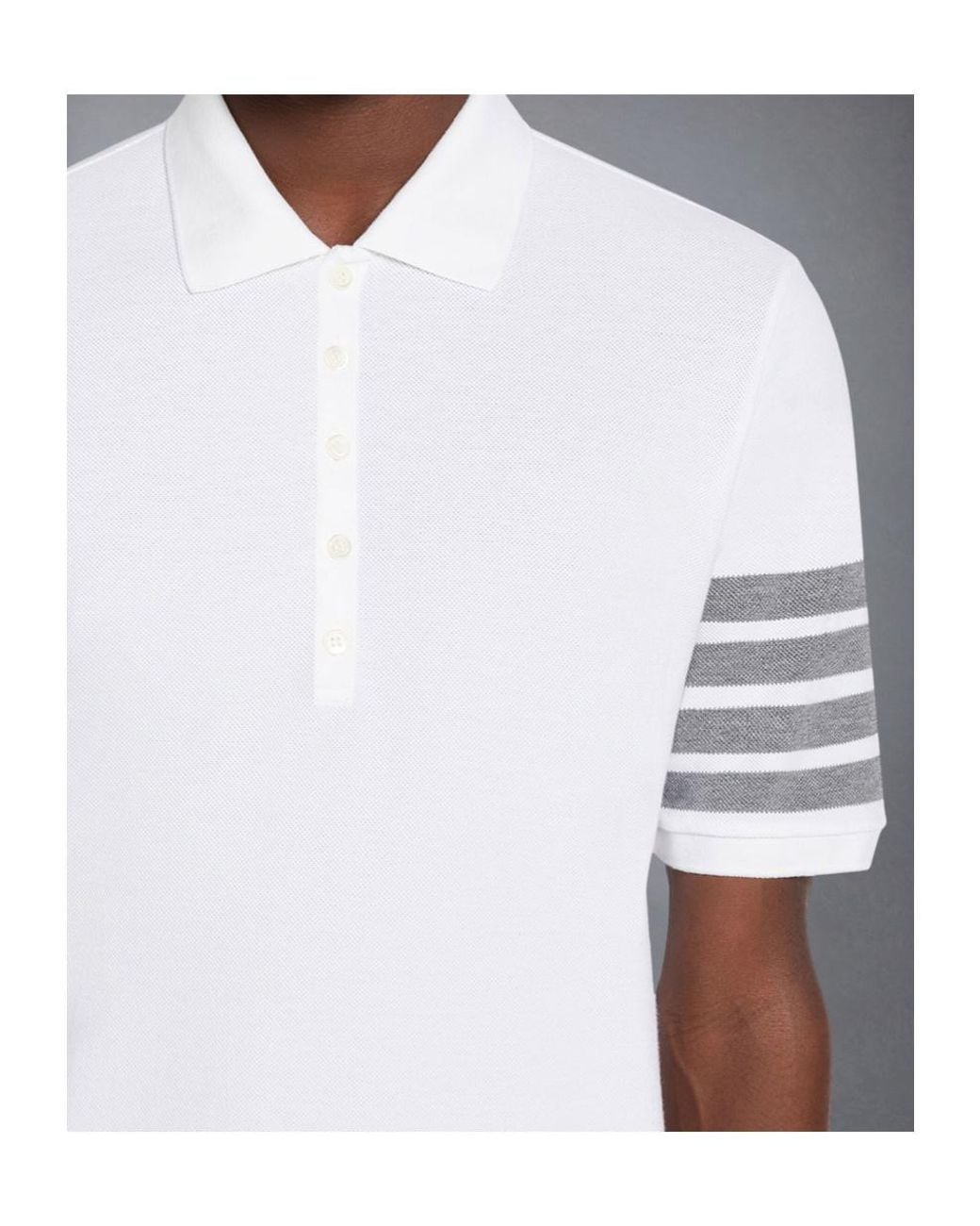 Thom Browne White Bar Short-Sleeved Polo Shirt for men