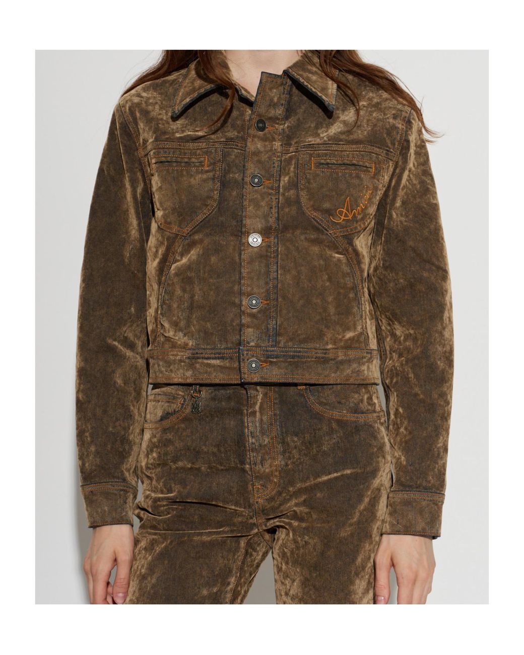 Amiri Brown Vintage Wash Logo Denim Jacket