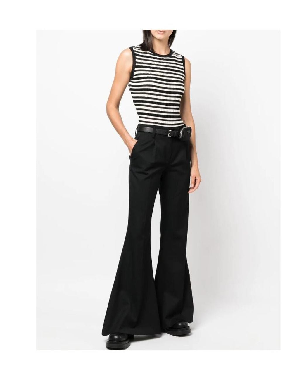 Prada Black Logo-Plaque Cropped Tailored Trousers