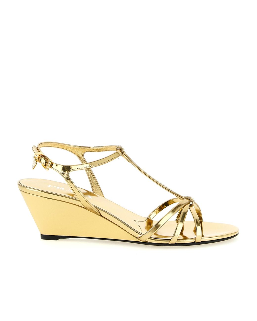 Prada Metallic T-Strap Buckle-Fastened Sandals