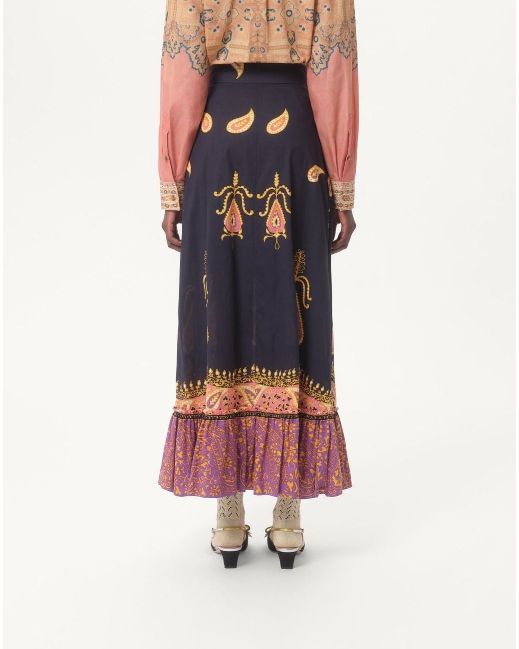 Valentino Blue Paisley-Print Maxi Skirt