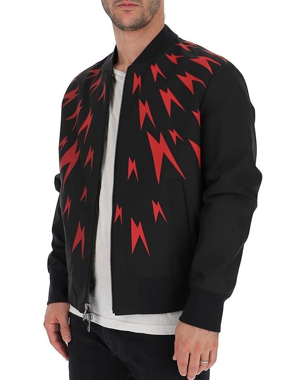 Neil Barrett Multicolor Lightning Print Baseball Jacket for men