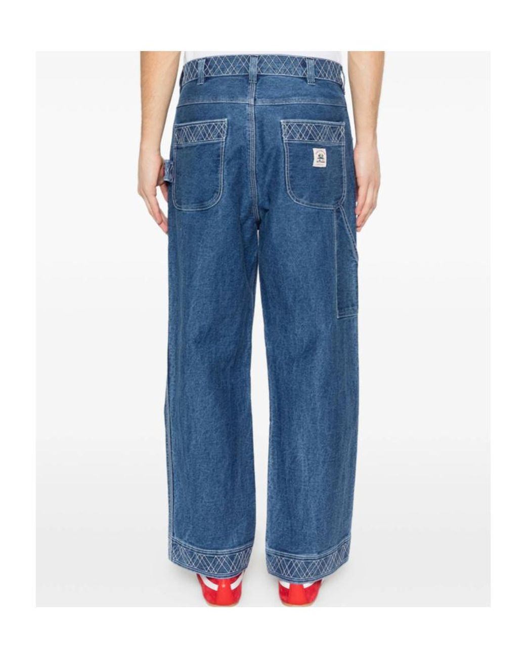 Bode Blue Embroidered-Trim Straight-Leg Jeans for men