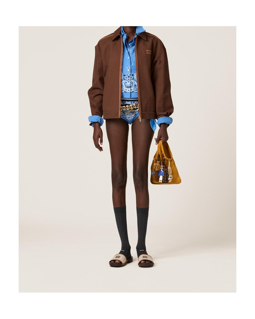 Miu Miu Brown Contrast Trim Zip Jacket