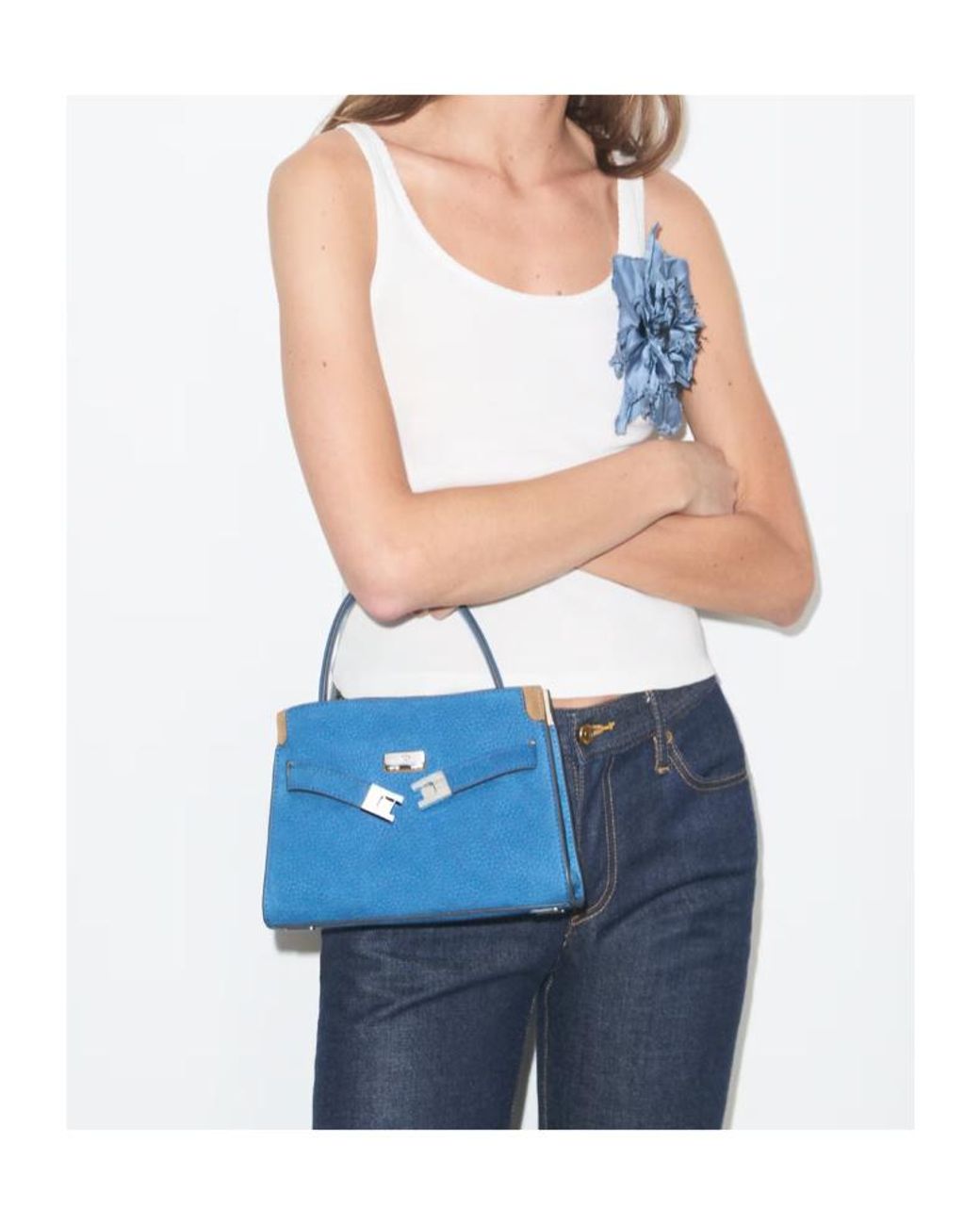 Tory Burch Blue Lee Radziwill Tote Bag
