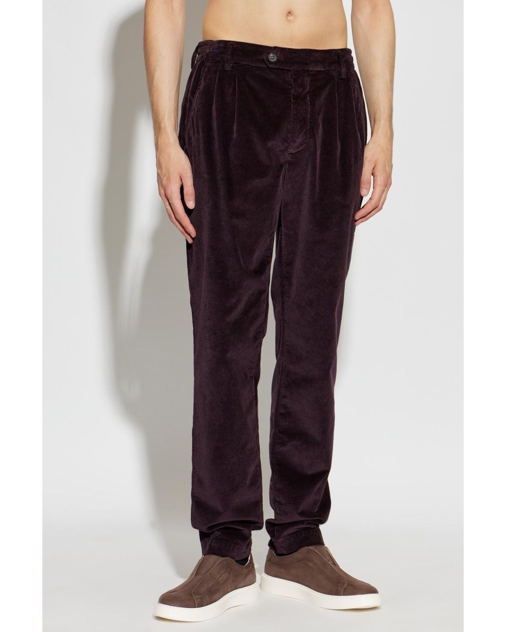 Eleventy Purple Pleated Corduroy Pants for men