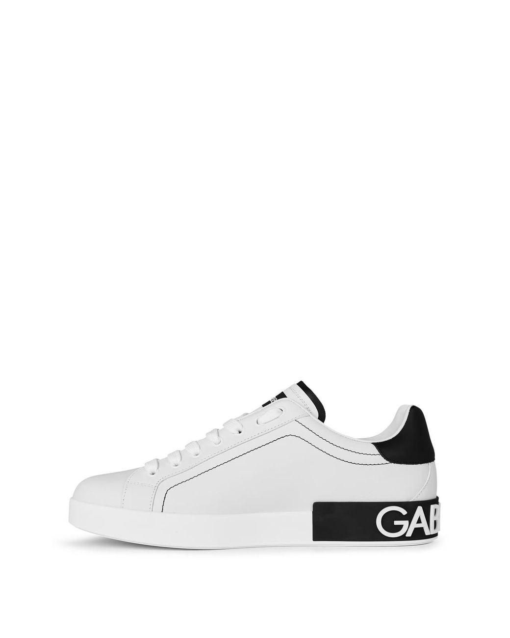Dolce & Gabbana White Logo Portofino Leather Low-Top Trainers for men