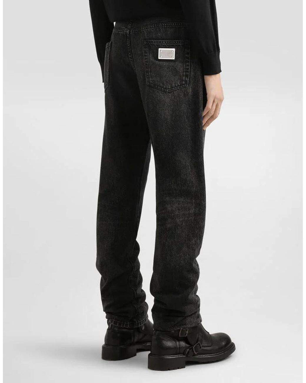 Dolce & Gabbana Black Logo Plaque Straight-Leg Jeans for men