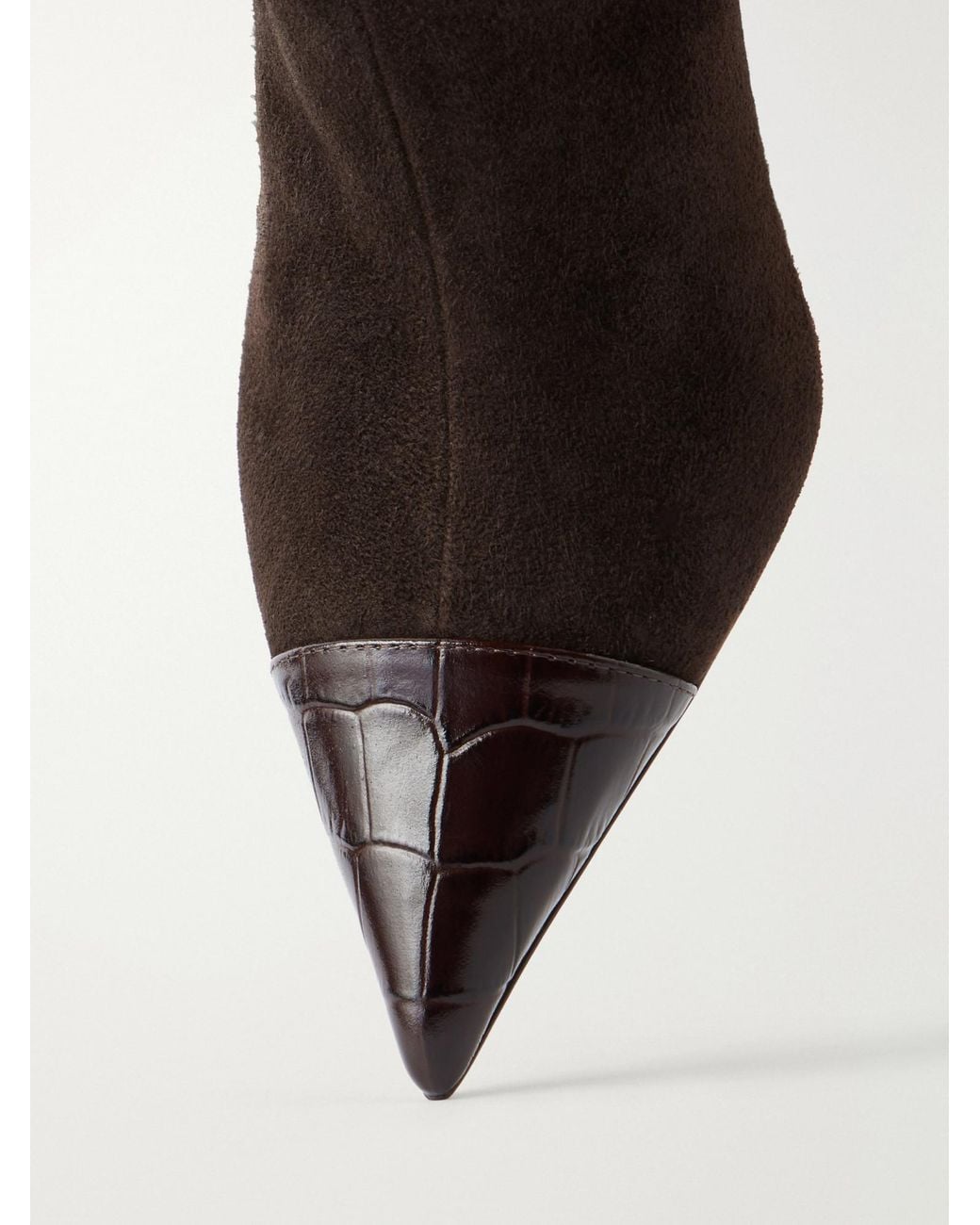 Paris Texas Brown Croc-Effect Leather-Trimmed Suede Ankle Boots
