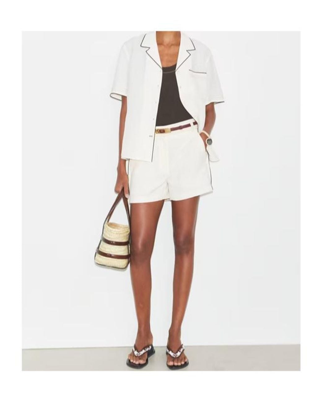Tory Burch Natural Pleated High-Waisted Shorts