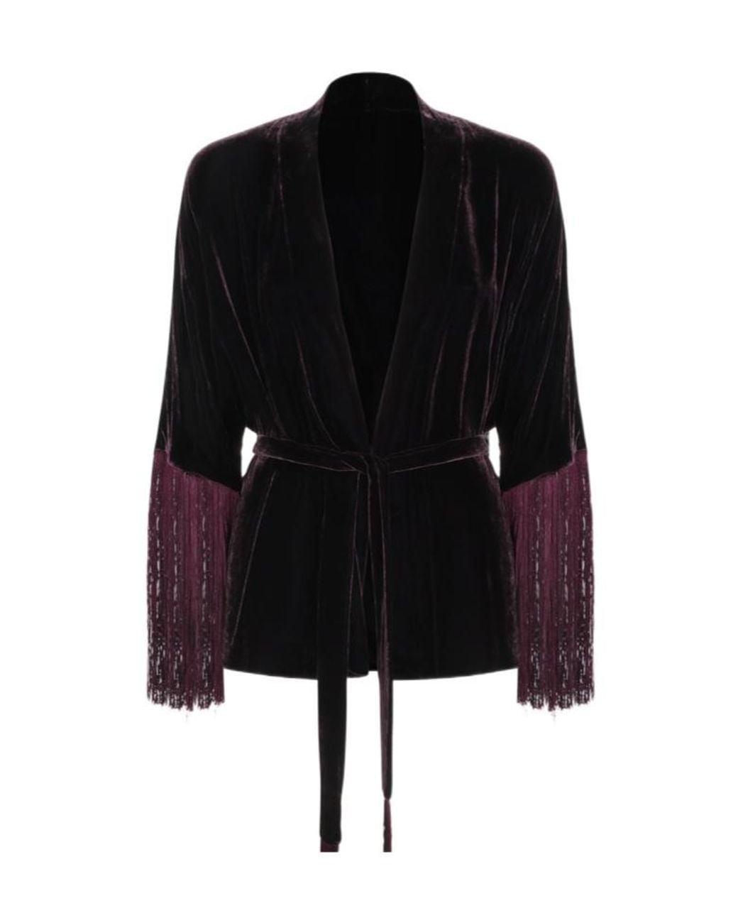 Antonelli Black Belted Fringed Wrap Top