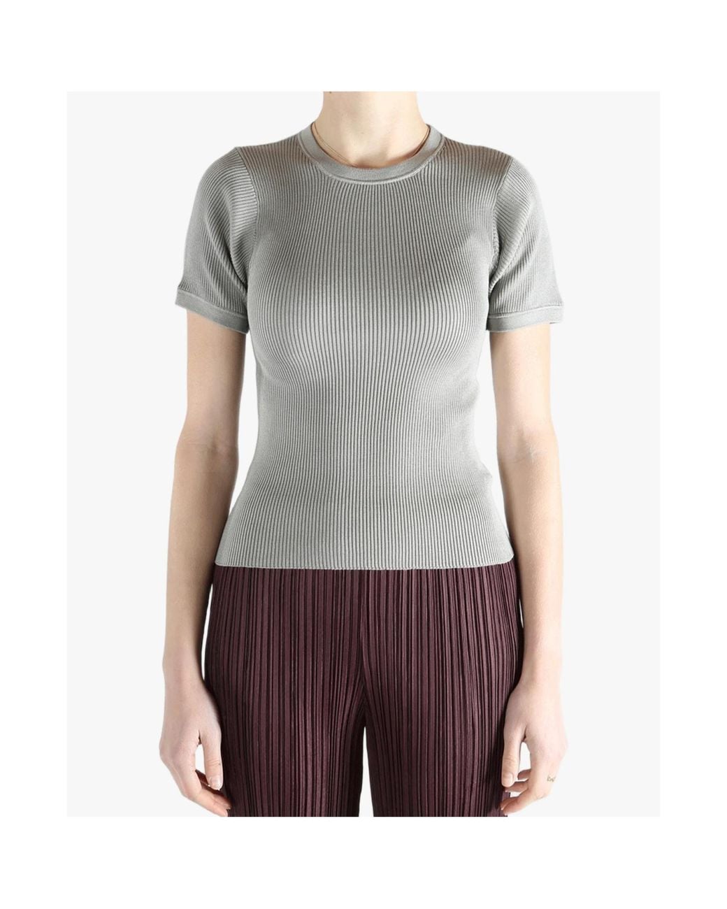 Rier Gray Ribbed Knit T-Shirt for men