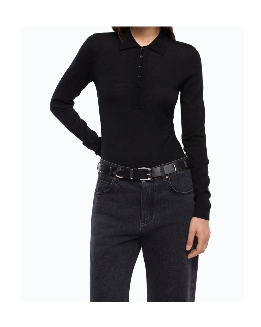 Pinko Black Long-Sleeve Buttoned Bodysuit