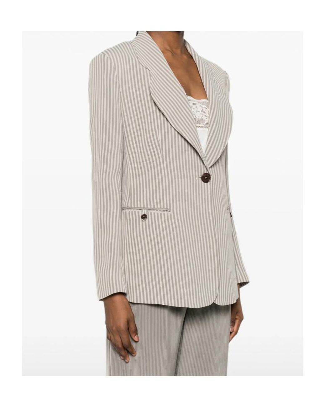 Emporio Armani White Striped-Pattern Button Blazer