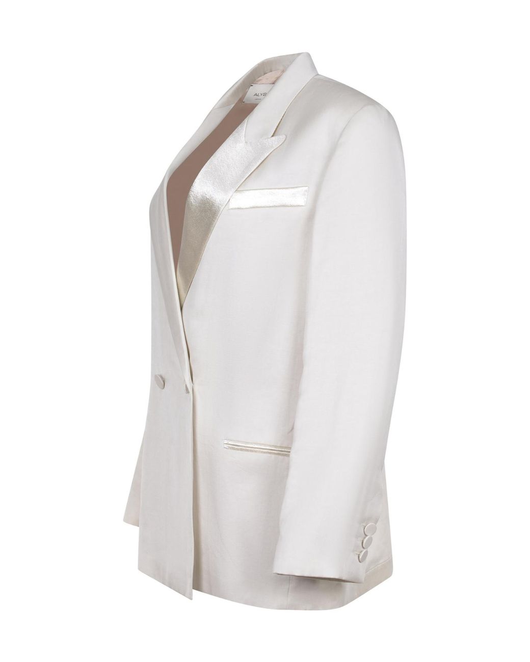 Alysi White Double-Breasted Satin-Trim Blazer