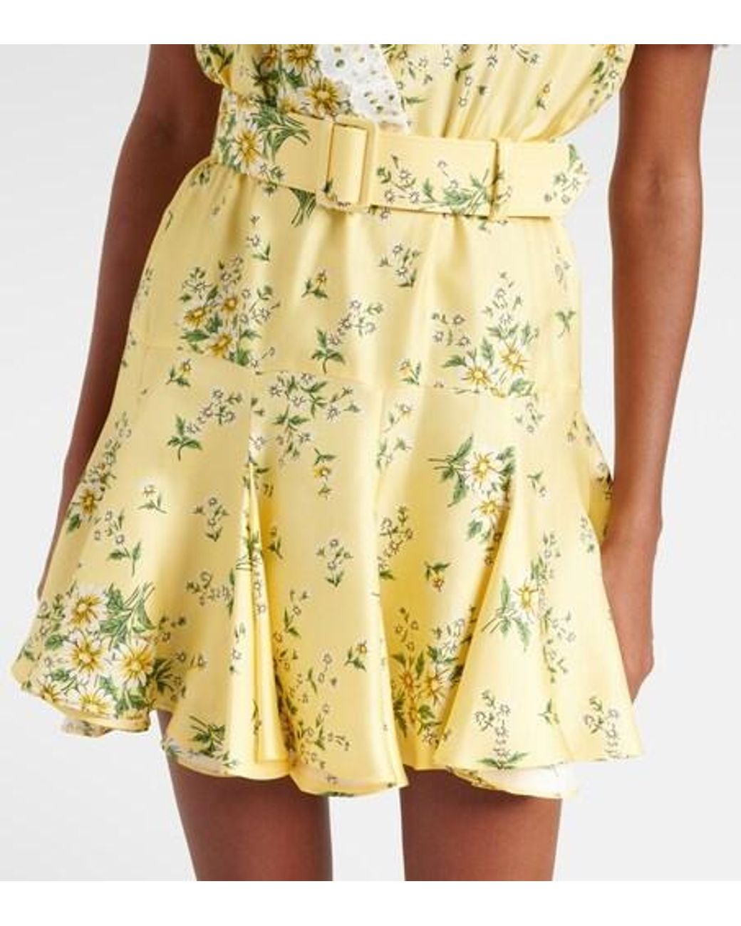 Rodarte Yellow Satin And Broderie Anglaise Minidress
