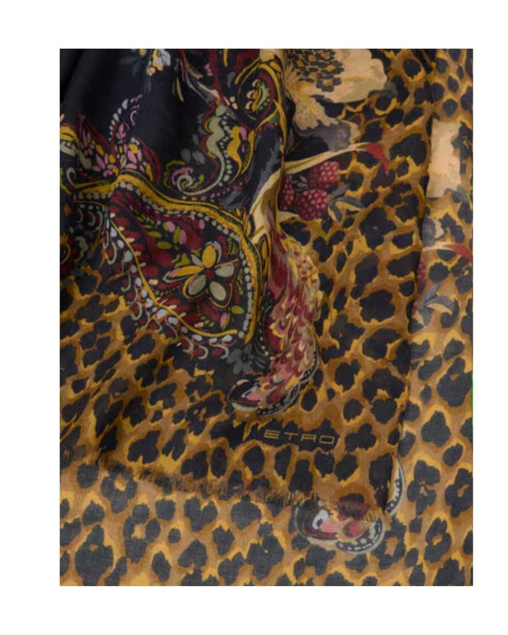 Etro Blue Paisley Animal-Pattern Scarf