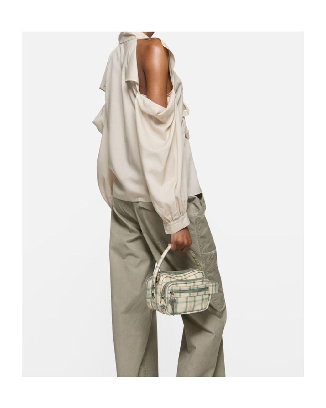 Acne Gray Check-Print Leather Cross Body Bag