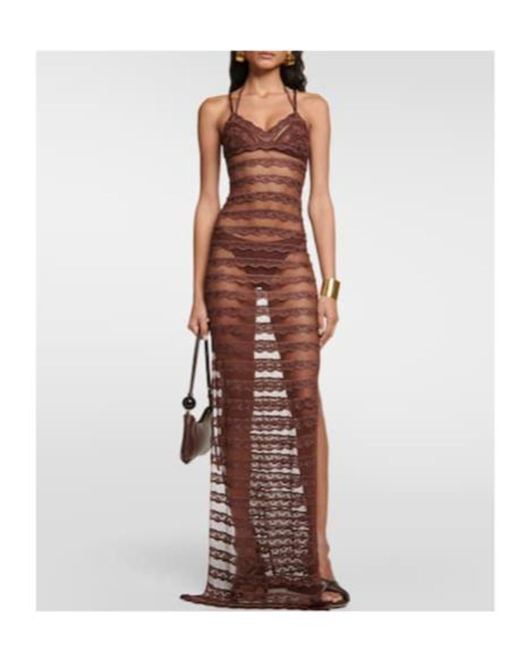 AYA MUSE White Semi-Sheer Lace Camisole Maxi Dress