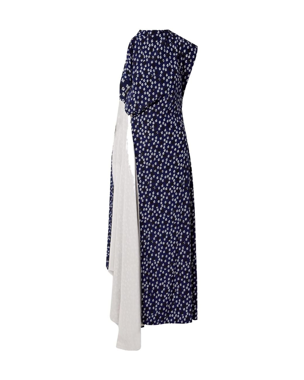 Proenza Schouler Blue Devyn Asymmetric Draped Floral-Print Poplin Maxi Dress