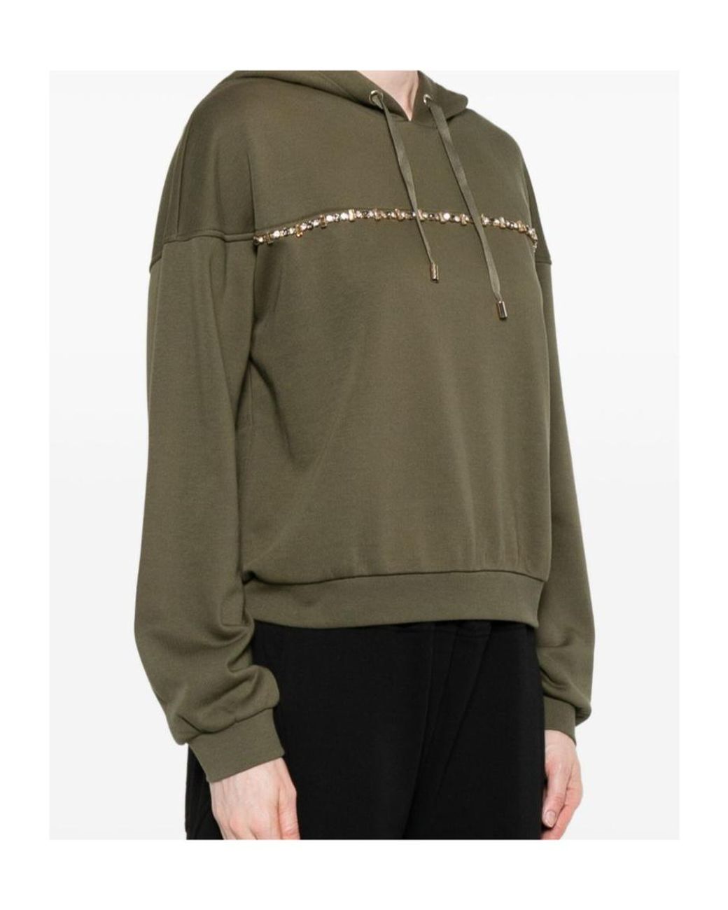 Liu Jo Green Embellished-Band Hoodie
