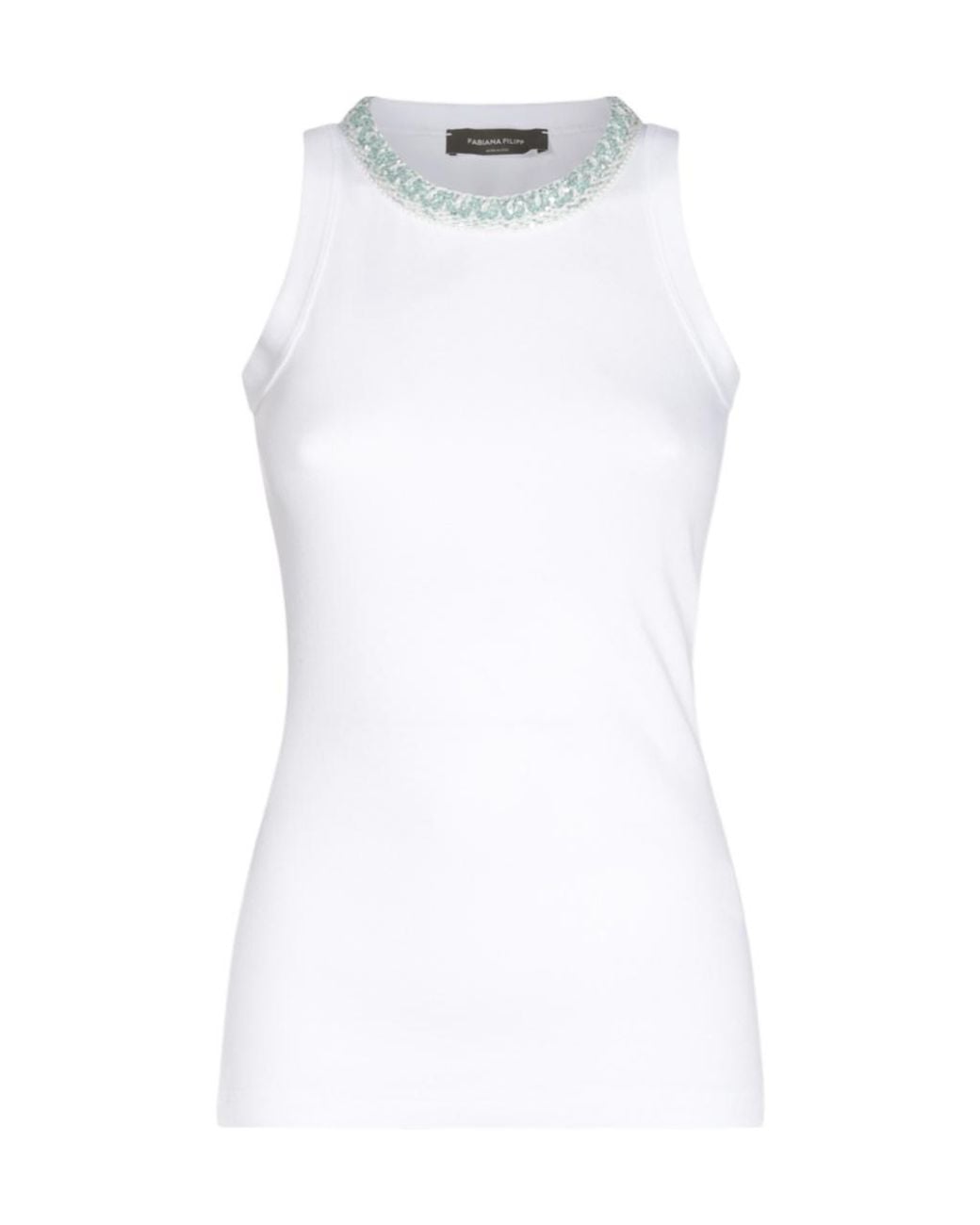 Fabiana Filippi White Embellished Neck Tank Top