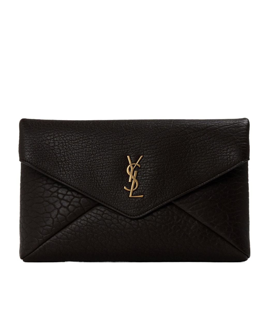 Saint Laurent Black Envelope-Style Clutch Crafted