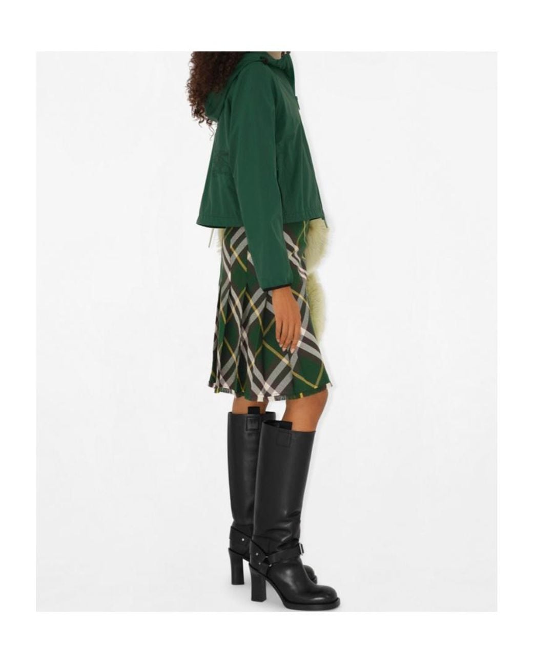 Burberry Green Check Printed Pleated Skirt