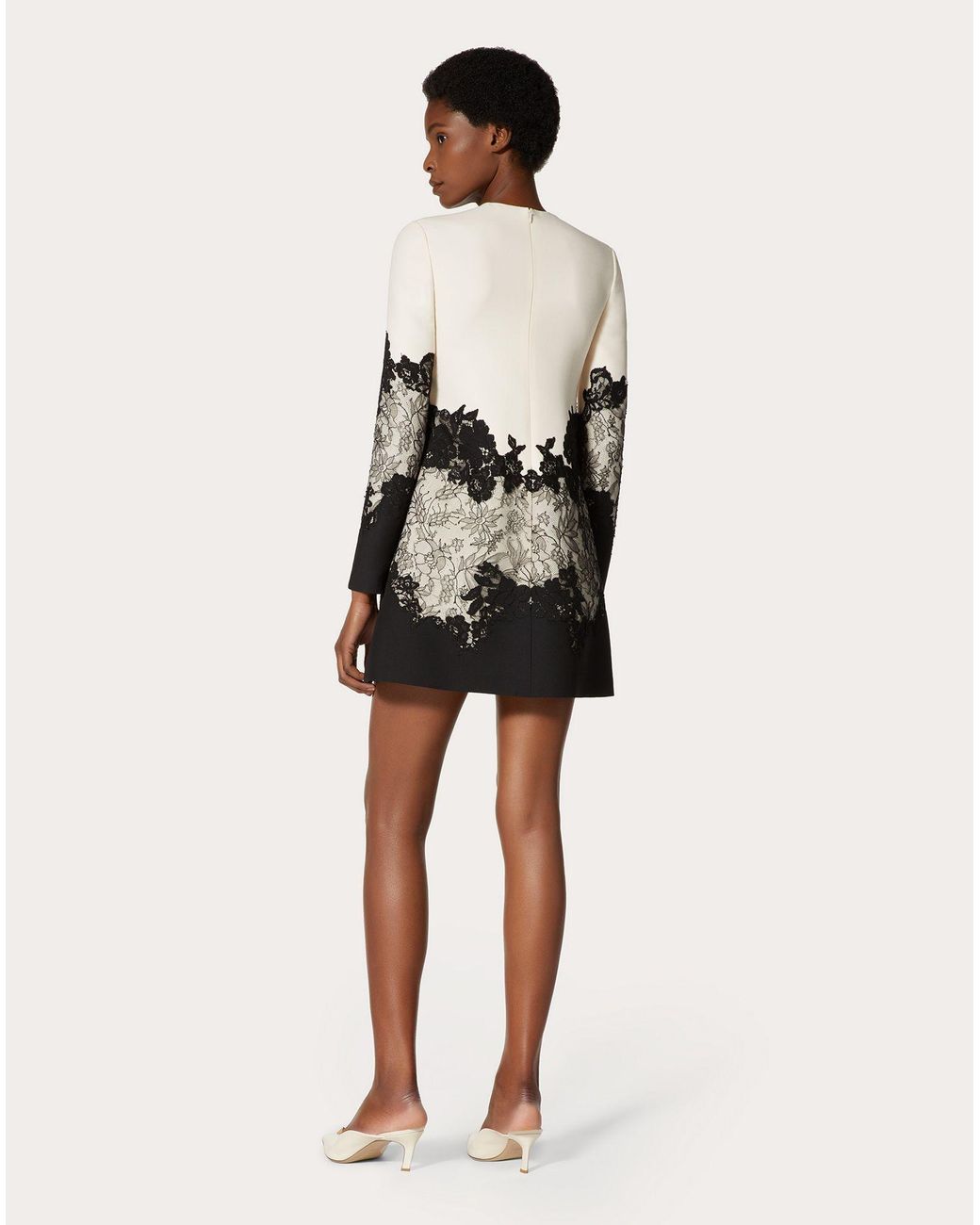 Valentino White Lace-Embellished Shift Dress