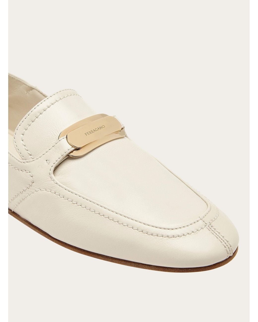 Ferragamo White Round Head Loafer Shoes